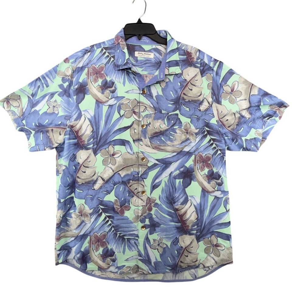 Tommy Bahama The Coconut Print Shirt Mens XL Blue Green Hawaiian
